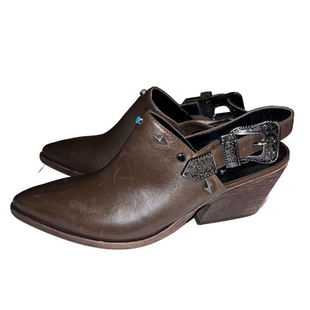 GOLO Billy Jean LEATHER Pointed Toe Mule Cowboy Boots Buckle Studded 8.5 $238